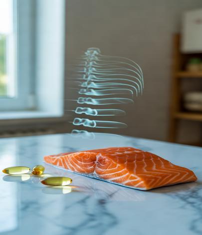 Omega-3 rich salmon fillet with fish oil capsules for body composition and bone health at DEXA London